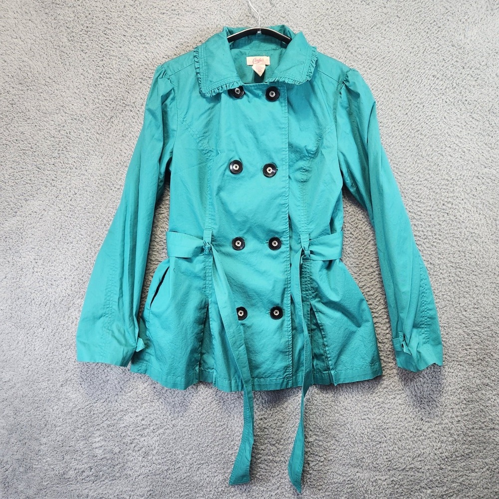 Candies Double Breasted Jacket Womens Size Large Teal Belted Y2K Outerwear